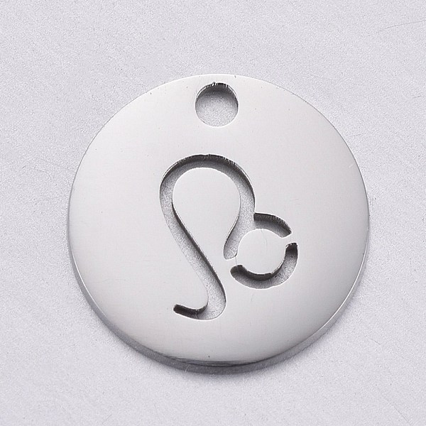 

PandaHall 304 Stainless Steel Charms, Laser Cut, Flat Round with Constellation, Hollow, Stainless Steel Color, Leo, 10x1mm, Hole: 1.2mm 304...