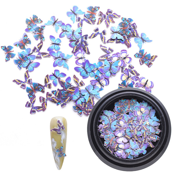 

PandaHall Paper Cabochons, Nail Art Decorations, Lifelike Butterfly, Deep Sky Blue, 4~8x5~10x0.1mm, about 50pcs/box Paper Butterfly Blue