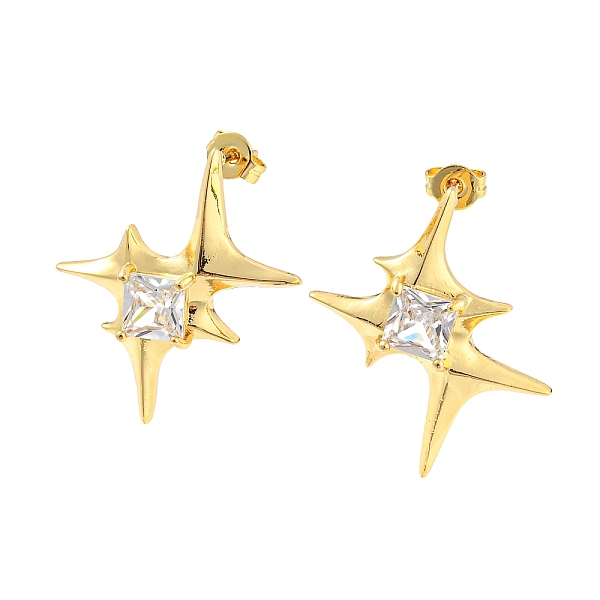 

PandaHall Star Shape Rack Plating Brass Micro Pave Cubic Zirconia Stud Earrings, Long-Lasting Plated, Cadmium Free & Lead Free, Real 18K..., Clear
