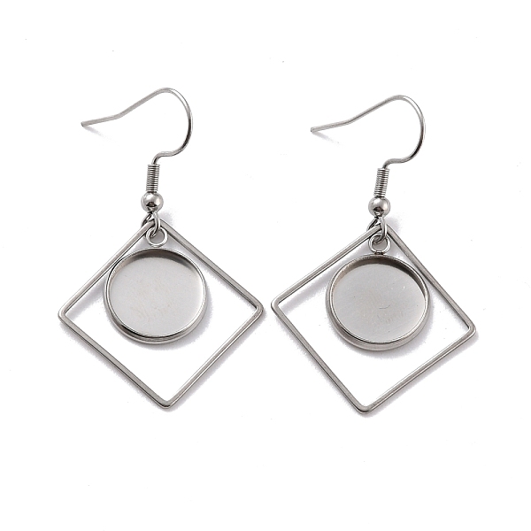 

PandaHall 201 Stainless Steel Earring Hooks, with Rhombus Blank Pendant Trays, Flat Round Setting for Cabochon, Stainless Steel Color, 45mm...