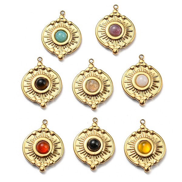 

PandaHall Natural & Synthetic Mixed Stone Flat Round Pendants, Flat Round Charms with Ion Plating(IP) Real 24K Gold Plated 316 Stainless...