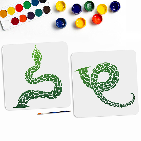 

PandaHall MAYJOYDIY US 1 Set PET Hollow Out Drawing Painting Stencils, with 1Pc Art Paint Brushes, Snake, Stencils: 300x300mm, 2pcs/set...