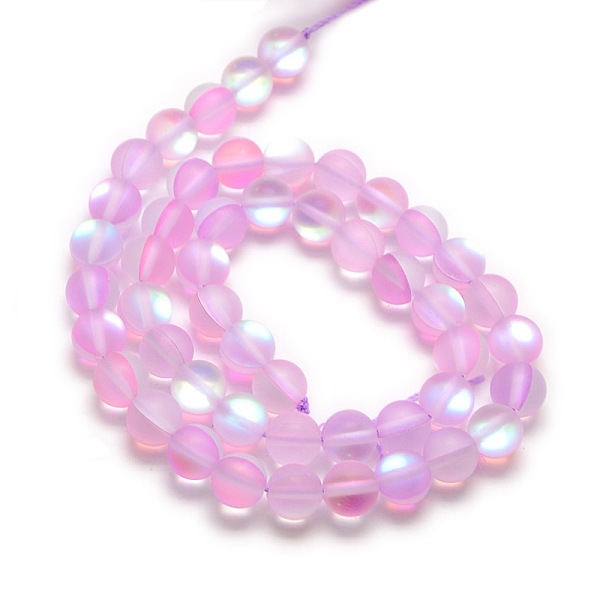 

PandaHall Synthetic Moonstone Beads Strands, Holographic Beads, Half AB Color Plated, Frosted, Round, Pearl Pink, 6mm, Hole: 1mm, about...