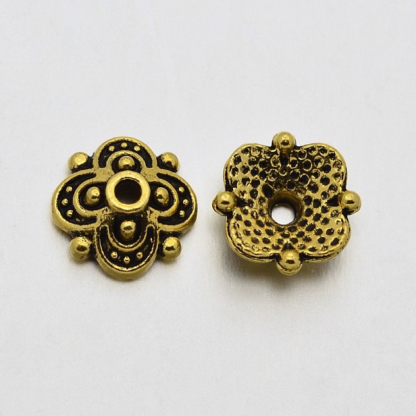 

PandaHall Antique Golden Tone Tibetan Style Zinc Alloy 4-Petal Bead Caps, 8x8x3mm, Hole: 1mm Alloy