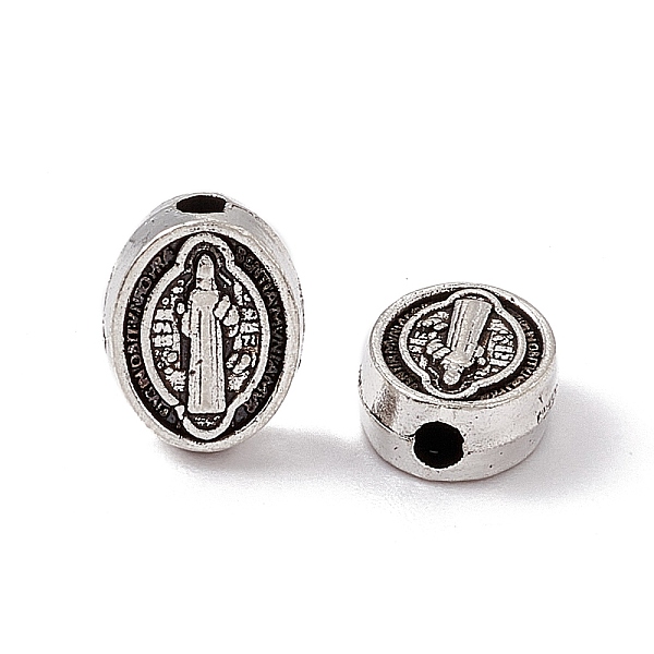 

PandaHall Tibetan Style Alloy Beads, Oval with Priest & Cross Pattern, Antique Silver, 8x6.5x3mm, Hole: 1.4mm Alloy Oval
