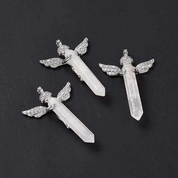 

PandaHall Natural Quartz Crystal Faceted Double Terminal Pointed Big Pendants, Rock Crystal, Angel Charms, with Platinum Tone Brass Findings...
