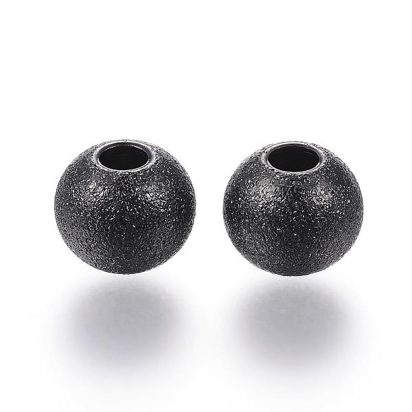

PandaHall 201 Stainless Steel Textured Beads, Round, Electrophoresis Black, 8x7mm, Hole: 3mm 201 Stainless Steel Round