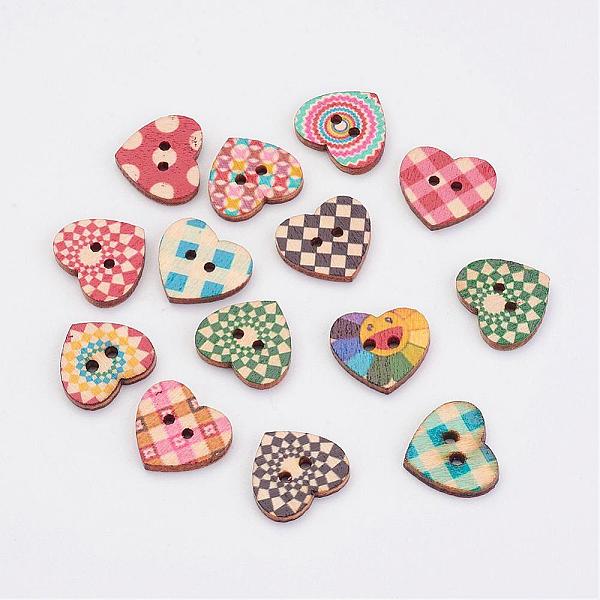 

PandaHall Wooden Buttons, 2-Hole, Heart, Mixed Color, 13x15x2.5mm, Hole: 1.5mm Wood Heart Multicolor