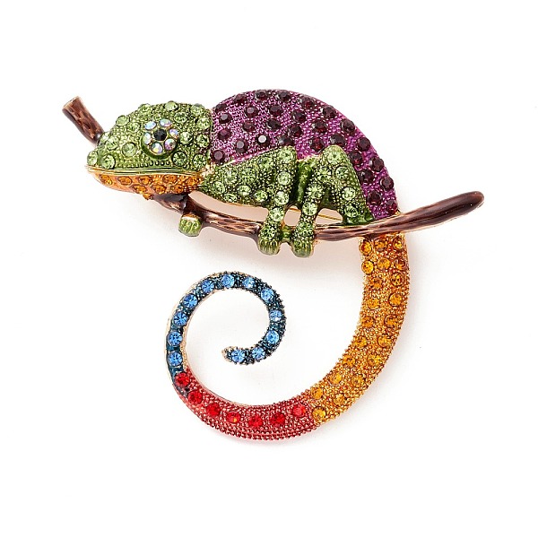 

PandaHall Alloy Enamel Brooches, with Rhinestone, Chameleon, Light Gold, Colorful, 58x71x13mm, Hole: 6.8x6mm, Pin: 0.7mm Alloy