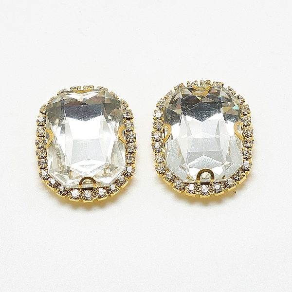 

PandaHall Sew on Rhinestone, Multi-strand Links, Glass Rhinestones, with Brass Findings, Garments Accessories, Rectangle Octagon, Golden..., Clear