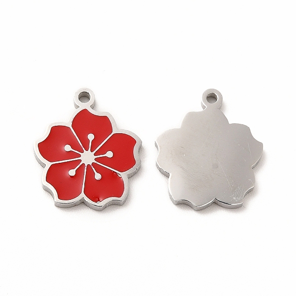 

PandaHall 304 Stainless Steel Enamel Charms, Sakura, Red, 14x12x1mm, Hole: 1.2mm Alloy+Enamel Flower Red