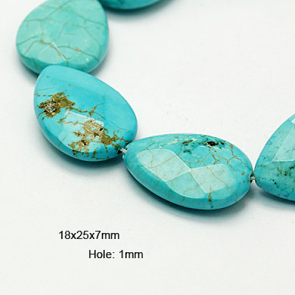 

PandaHall Natural Magnesite Beads Strands, Dyed & Heated, Faceted, teardrop, Turquoise, 25x18x7mm, Hole: 1mm, about 16pcs/strand, 15.55 inch..., Green