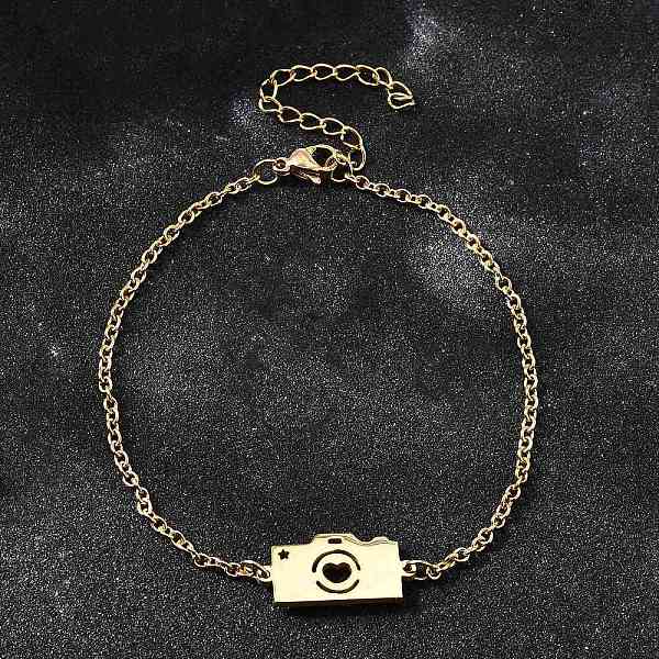 201 Stainless Steel Camera with Heart Link Bracelets