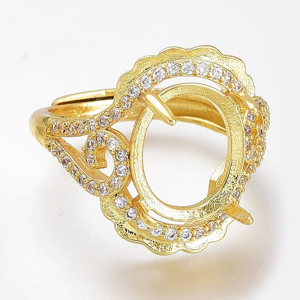 

PandaHall Adjustable Brass Micro Pave Clear Cubic Zirconia Finger Ring Components, 4 Claw Prong Ring Settings, Long-Lasting Plated, Flower...