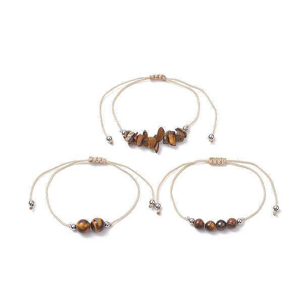 

PandaHall 3Pcs 3 Style Natural Tiger Eye Braided Bead Bracelets Set, Nylon Thread Adjustable Bracelets for Women, Inner Diameter: 3-3/8 inch...