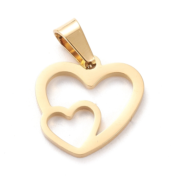 

PandaHall Valentine's Day 304 Stainless Steel Pendants, Laser Cut, Hollow, Heart with Heart, Golden, 17x17x1.5mm, Hole: 5x3mm 304 Stainless...