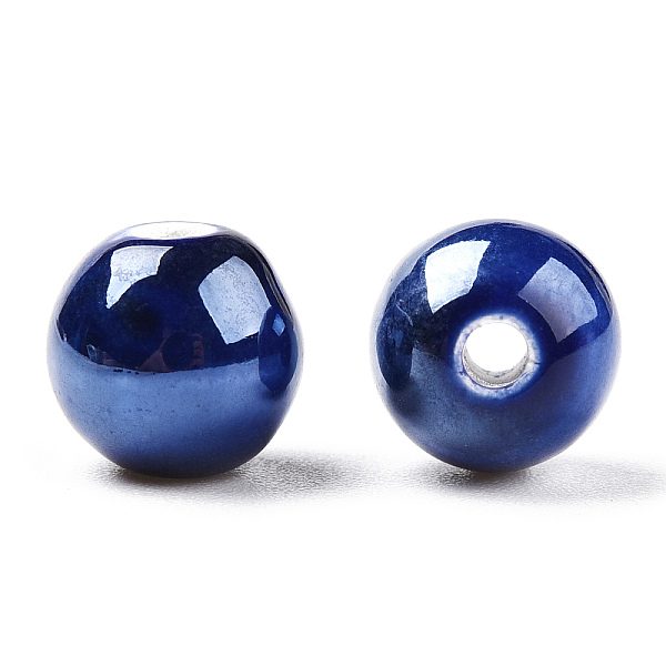 

PandaHall Pearlized Handmade Porcelain Round Beads, Prussian Blue, 8mm, Hole: 2mm Porcelain Round Blue