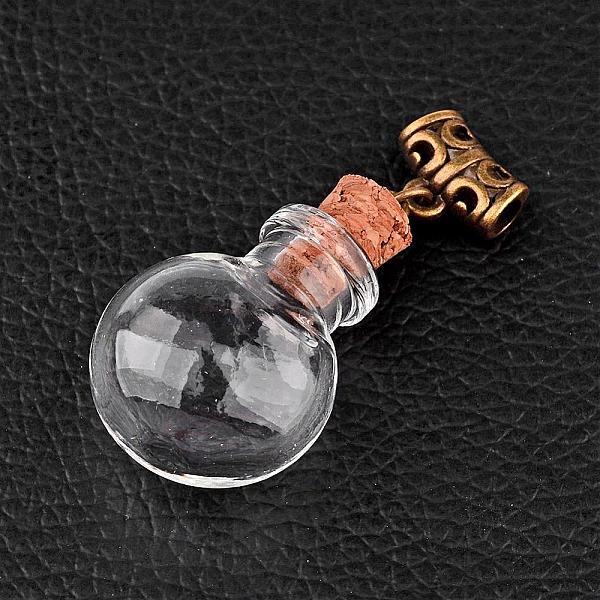

PandaHall Round Glass Bottle Pendants for Bead Containers, with Tampions and Alloy Tube Bails, Antique Bronze, Clear, 43x20x13mm, Hole: 3mm...