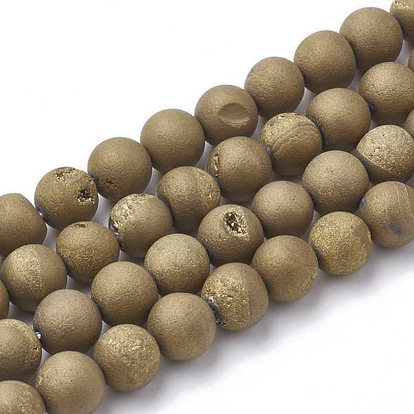 

PandaHall Electroplate Natural Druzy Geode Weathered Agate Beads Strands, Frosted, Dyed, Round, Golden Plated, 7.5~8mm, Hole: 1~1.5mm, about..., Orange
