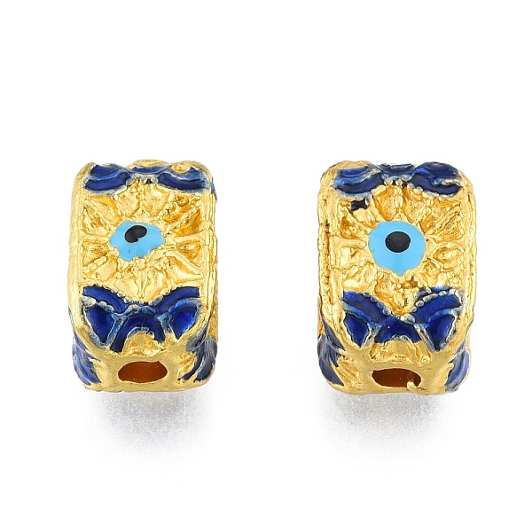 

PandaHall Alloy Enamel Beads, Matte Style, Cuboid with Evil Eye, Matte Gold Color, 10.5x7x7mm, Hole: 2mm Alloy+Enamel Cuboid