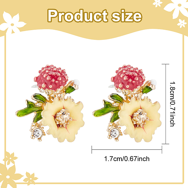 

PandaHall ANATTASOUL 3 Pairs 3 Colors Enamel Flower with Mushroom Stud Earrings with Crystal Rhinestone, Light Gold Alloy Jewelry for Women..., Multicolor