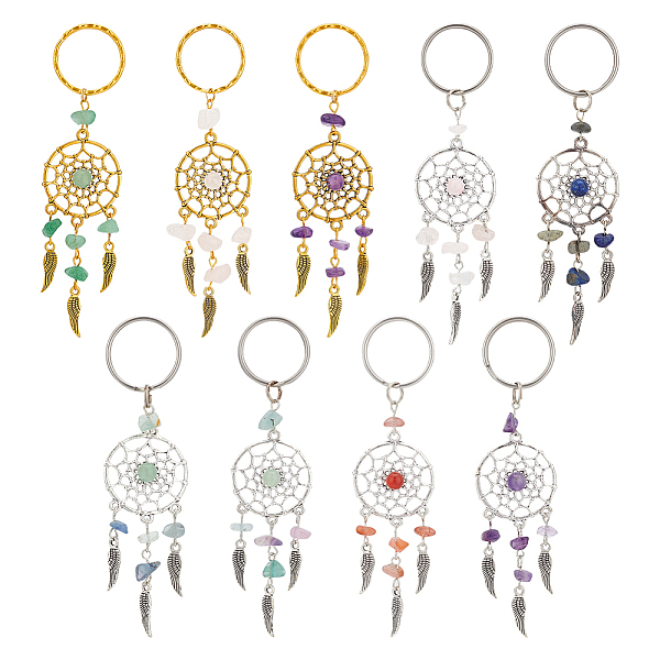 

PandaHall 20Pcs 2 Style Woven Net/Web with Feather Alloy Pendant Keychain, with Natural & Synthetic Gemstone and Key Ring, 10.5~10.7cm...