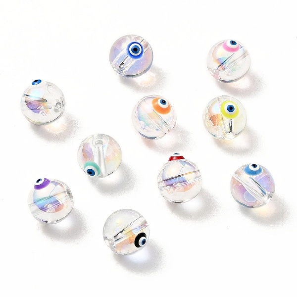 

PandaHall Transparent Glass Beads, with Enamel, Round with Evil Eye Pattern, Mixed Color, 10~10.5x9mm, Hole: 1.6mm Glass Round Multicolor