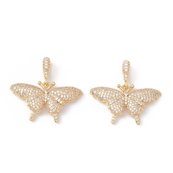 

PandaHall Brass Micro Pave Cubic Zirconia Pendants, Cadmium Free & Lead Free, Real 18K Gold Plated, Butterfly, Clear, 18x33x4mm, Hole...