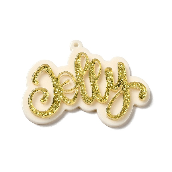 

PandaHall Opaque Acrylic Pendants, with Paillette, Word Jolly Charm, Gold, 36x49x4.5mm, Hole: 1.6mm Acrylic Word Gold