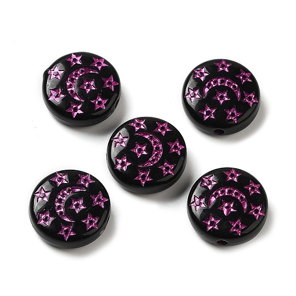 

PandaHall Opaque Acrylic Beads, Flat Round with Star and Moon, Black, 12.5x4mm, Hole: 1.5mm, about: 890pcs/500g Acrylic Round Black