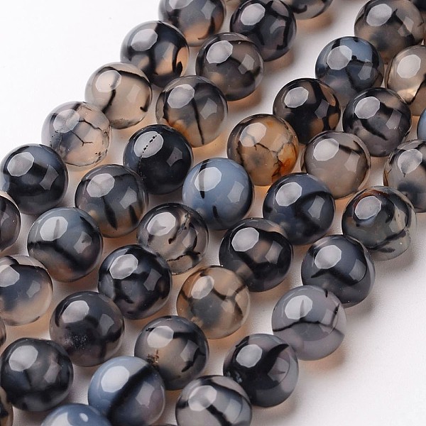 

PandaHall Natural Dragon Veins Agate Beads Strands, Round, Dyed & Heated, 8mm, Hole: 1mm, about 48pcs/strand, 14.1 inch Dragon Veins Agate..., Black