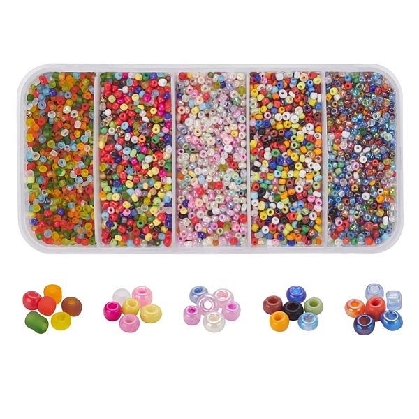 

PandaHall 6300Pcs 5 Styles Glass Seed Beads, Round, Mixed Color, Mixed Color, 2~3x1.5~2mm, Hole: 0.8~1mm Glass Multicolor