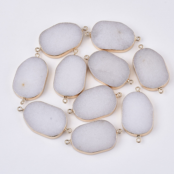 

PandaHall Natural White Jade Links connectors, with Edge Golden Plated Iron Loops, Oval, 43~44x24.5x6mm, Hole: 1.8mm White Jade Oval