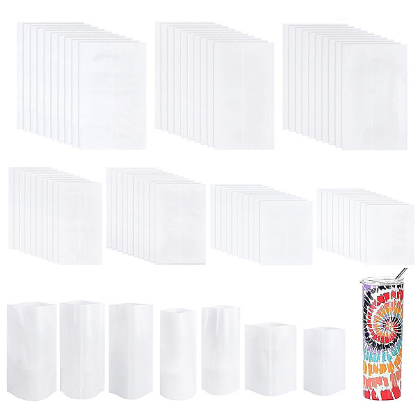 PandaHall BENECREAT 70Pcs 7 Style PET Heat Shrink Bag, Vacuum Cup Membrane, Shrink Film Bag, Doubleport Bag, Rectangle, White...