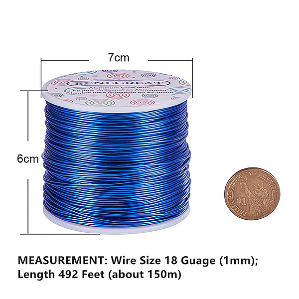 BENECREAT 18 Gauge(1mm) Aluminum Wire 492 FT(150m) Anodized Jewelry Craft Making Beading Floral Colored Aluminum Craft Wire - Blue