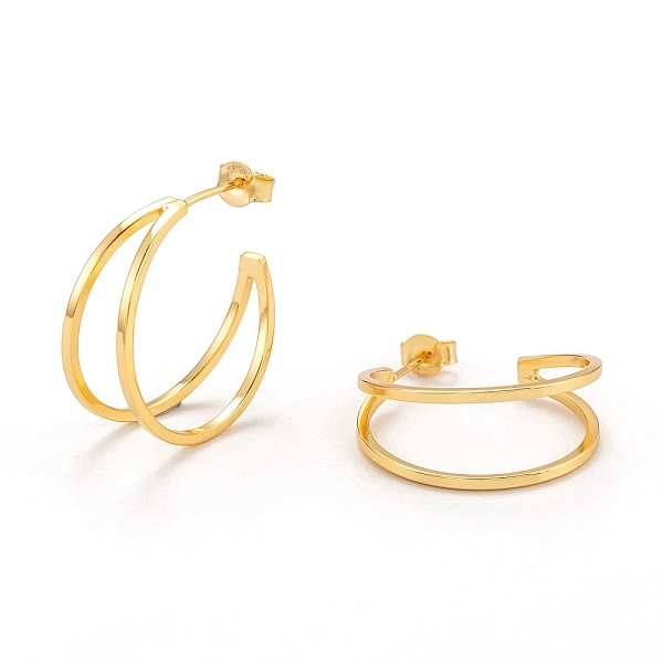 

PandaHall 925 Sterling Silver Stud Earrings, Split Earrings, with Ear Nuts, Golden, 22x8.5mm, Pin: 0.6mm Sterling Silver