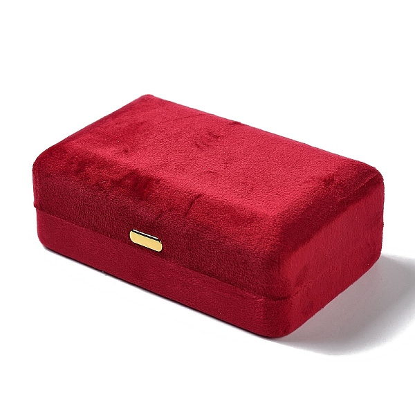 

PandaHall Rectangle Iron Covered with Velvet Jewelry Set Storage Boxes, Travel Portable Jewelry Case, for Necklaces, Rings, Earrings and..., Red