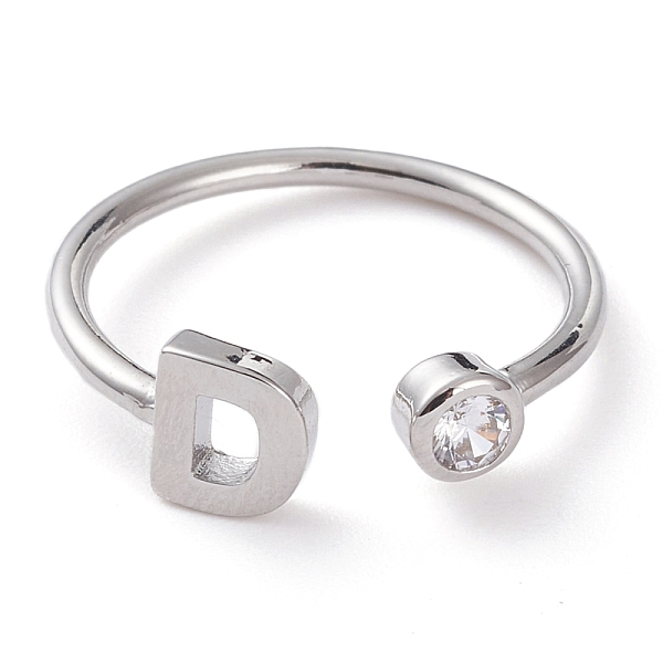 

PandaHall Brass Micro Pave Clear Cubic Zirconia Cuff Rings, Open Rings, Long-Lasting Plated, Platinum, Letter D, US Size 6, Inner Diameter...