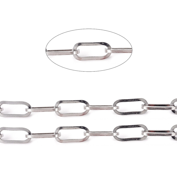 

PandaHall 304 Stainless Steel Paperclip Chains, Flat Oval, Drawn Elongated Cable Chains, Unwelded, with Spool, Stainless Steel Color...
