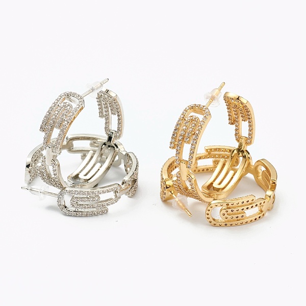 

PandaHall Brass Micro Pave Clear Cubic Zirconia Half Hoop Earrings, Ring with Safety Pin Shape, Mixed Color, 29x28x8mm, Pin: 1mm Brass Ring...