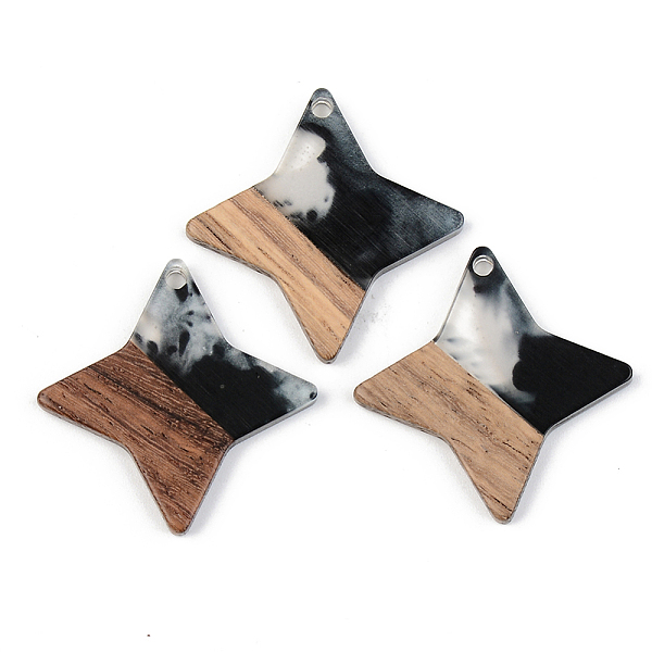 

PandaHall Transparent Resin & Walnut Wood Pendants, Star, Black, 29.5x29.5x3mm, Hole: 2mm Resin+Wood Star Black