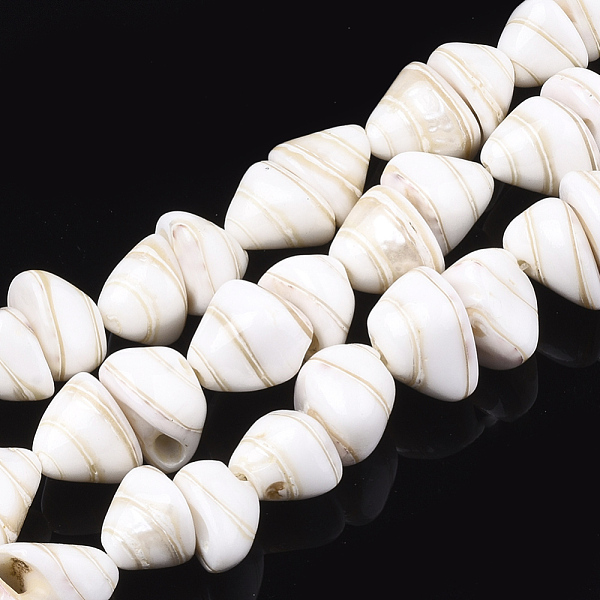 

PandaHall Natural Spiral Shell Beads Strands, Cone, 9~11x11~14x9~12mm, Hole: 1mm, about 41pcs/strand, 14.3 inch Spiral Shell Cone