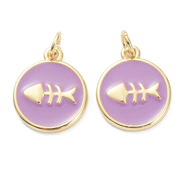 

PandaHall Brass Enamel Pendants, Long-Lasting Plated, Real 18K Gold Plated, Flat Round with Fishbone, Violet, 15.5x13x2mm, Hole: 3mm..., Purple