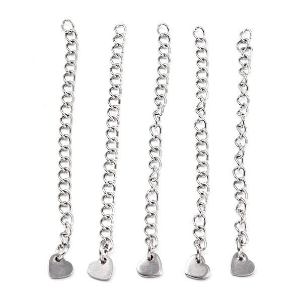 

PandaHall 304 Stainless Steel Chain Extender, with Heart Pendants, Stainless Steel Color, 60mm 304 Stainless Steel