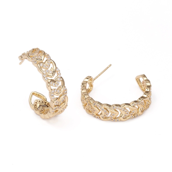 

PandaHall Brass Micro Pave Clear Cubic Zirconia Stud Earrings, Half Hoop Earrings, Heart, Golden, 27~28x7mm, Pin: 0.8mm Cubic Zirconia...