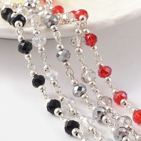

PandaHall Silver Color Plated Brass Handmade Glass Beaded Chains, Unwelded, with Iron Beads, For Necklaces Bracelets Making, Mixed Color..., Multicolor