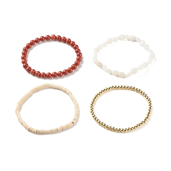 

PandaHall 4Pcs 4 Style Natural Rainbow Moonstone & Red Jasper & Synthetic Turquoise(Dyed) Beaded Stretch Bracelets Set, Gemstone Jewelry for...