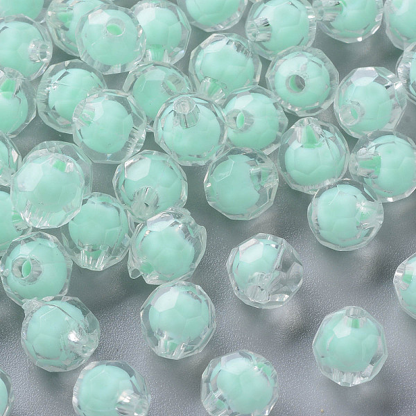 

PandaHall Transparent Acrylic Beads, Bead in Bead, Faceted, Round, Aquamarine, 9.5x9.5mm, Hole: 2mm, about 1041pcs/500g Acrylic Round Green