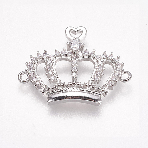 

PandaHall Brass Micro Pave Cubic Zirconia Links, Clear, Crown, Platinum, 17.5x23.5x2.5mm, Hole: 1.5mm Brass+Cubic Zirconia Crown Clear