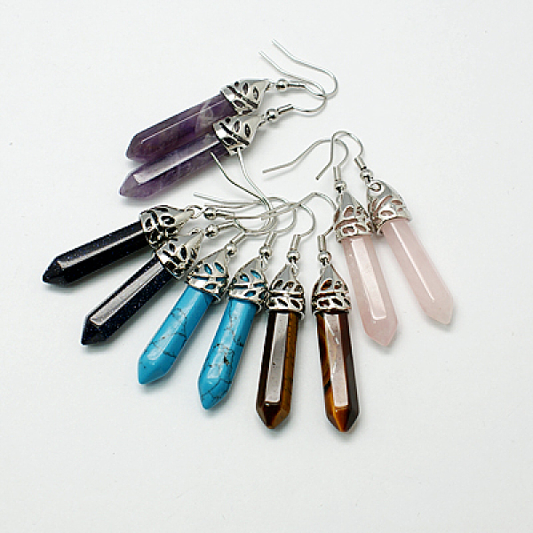 

PandaHall Fashion Natural & Synthetic Gemstone Dangle Earrings, with Alloy Earring Hooks, 50~56x8mm, Pin: 1mm Mixed Stone Multicolor